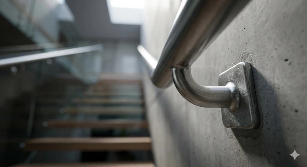 Corrimão helicoidal de aço inox 316L com fixação química e conformidade NBR 14718, projetado por Aldo Ramos