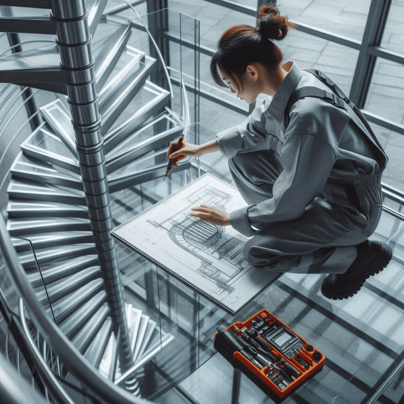 escada de ferro com patamar