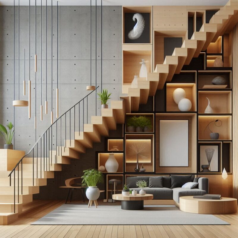 Escada reta de madeira