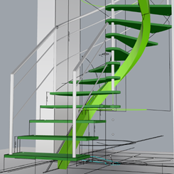 Escada Especial com degraus de vidro com estrutura helicoidal