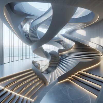Escada de vidro e metal em um espaço moderno