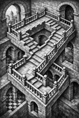 Ilusão da escada de Penrose com estrutura infinita impossível