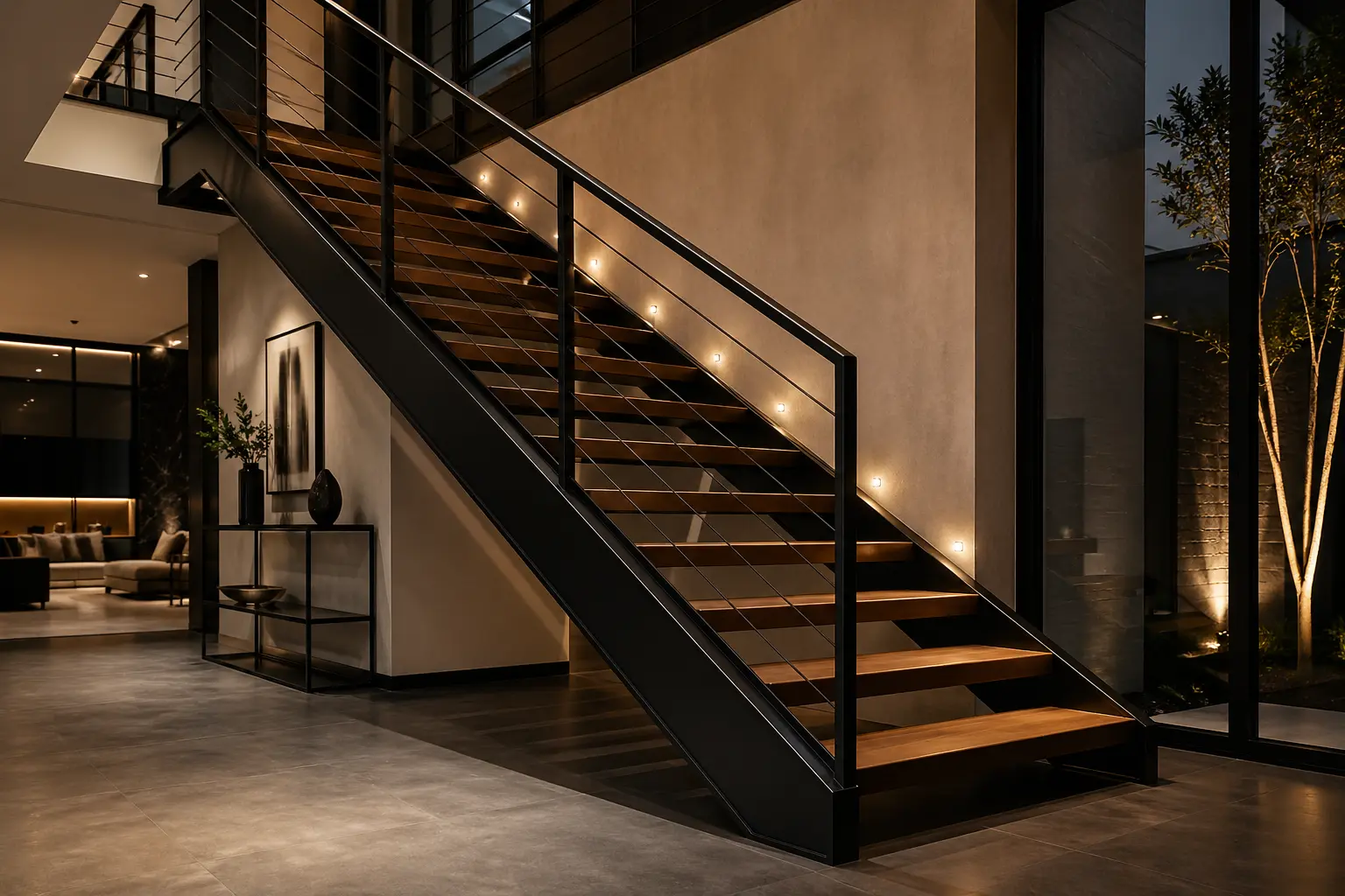 Escada metálica sob medida com design moderno e estrutura em aço