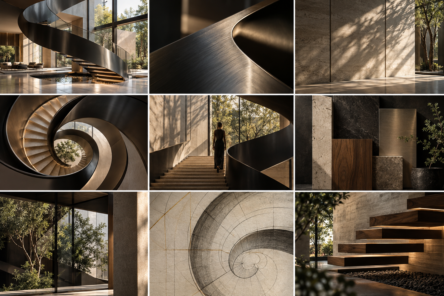 Escadas caracol, helicoidal e curva — diferentes tipologias de circulação vertical